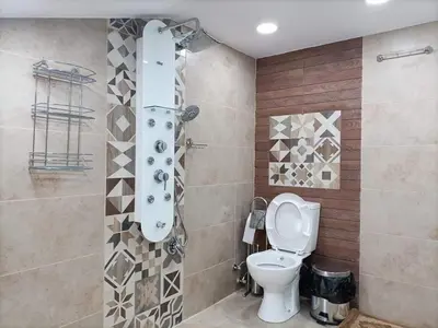a bathroom with a toilet and a shower at Делоре in Sarnitsa