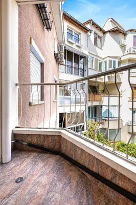 an empty balcony of a building with a railing at Centrally-located 1BD Apartment near Kapana by Flat Mаnager in Plovdiv