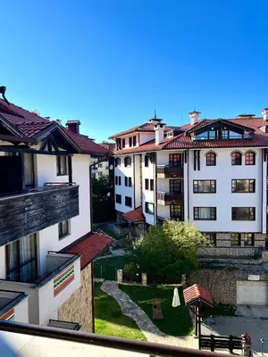 a view of some buildings from a window at Penthouse at Dream Bansko in Bansko