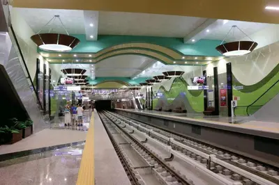 a subway station with a train on the tracks at Top Center Studio 1 in Sofia