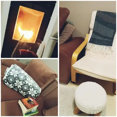 a collage of three pictures of furniture and a chair at Вила Ибър село Радуил in Raduil