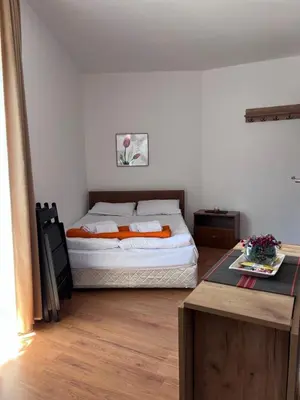 a bedroom with a bed and a table in it at Jordan Apartment’s Bansko in Bansko