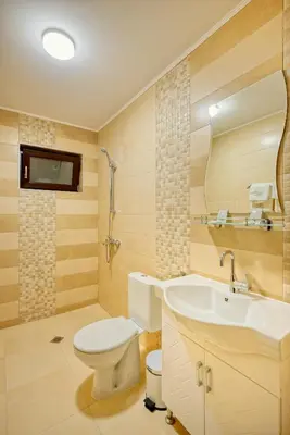 a bathroom with a toilet and a sink at Комплекс Колонада in Hisarya