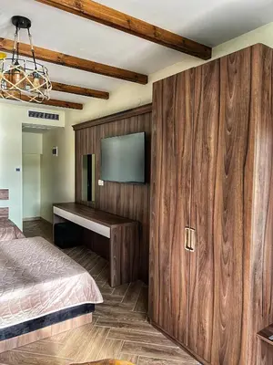 a bedroom with a bed and a tv on a wall at OASIS RESORT RHODOPES in Dospat