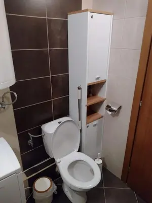 a small bathroom with a toilet and a sink at Студио Пацо и Нина в AspenValley in Razlog