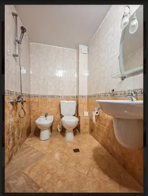 a bathroom with a toilet and a sink at Къща за гости Карасански in Bansko