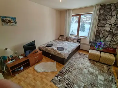 a room with a bed and a tv and a couch at Apartment Love Pamporovo in Pamporovo
