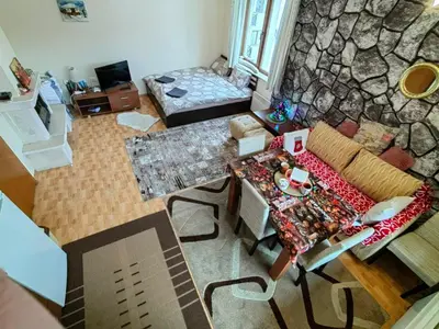 an overhead view of a living room with a couch at Apartment Love Pamporovo in Pamporovo
