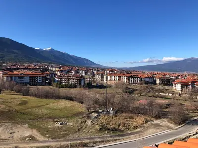 a view of a city with buildings and a road at Pirin and Bansko view Studio in Bansko