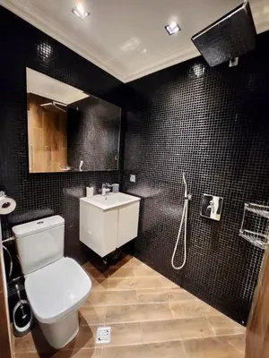 a bathroom with a toilet and a shower and a sink at Joy Station Cozy Studio in Sofia