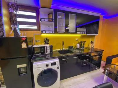 a kitchen with a washer and a sink and a stove at Apartament Tiana Lux in Hisarya