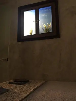 a bathroom with a window with plants in it at My place - 24h Self Check-in in Sofia