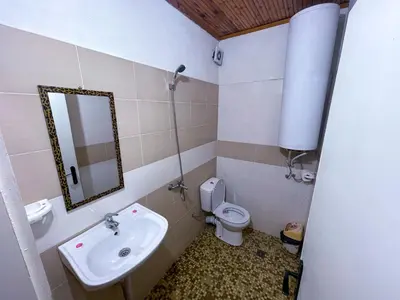 a bathroom with a sink and a toilet and a mirror at Alpin Guest House in Sapareva Banya