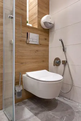 a bathroom with a white toilet and a shower at City Park Inn Apartment Verona in Plovdiv