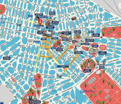 a map of a city with many attractions at Cozy 1-Bedroom flat in the very Center of Sofia in Sofia