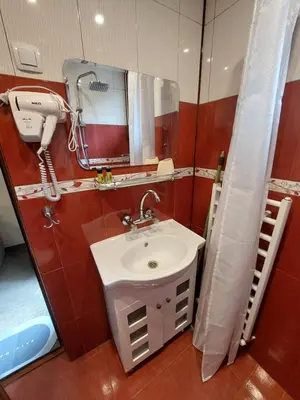 a bathroom with a sink and a mirror at Къща за гости Бялото Конче in Beli Iskar