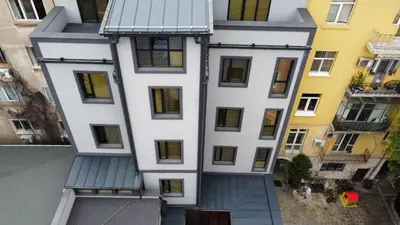 an aerial view of a white building at Art Hotel 158 in Sofia