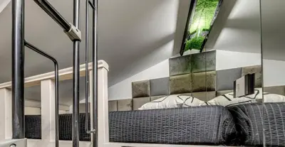 a bedroom with a bunk bed with a window at Top 5 - Loft - Top Location - Designer Interior in Sofia
